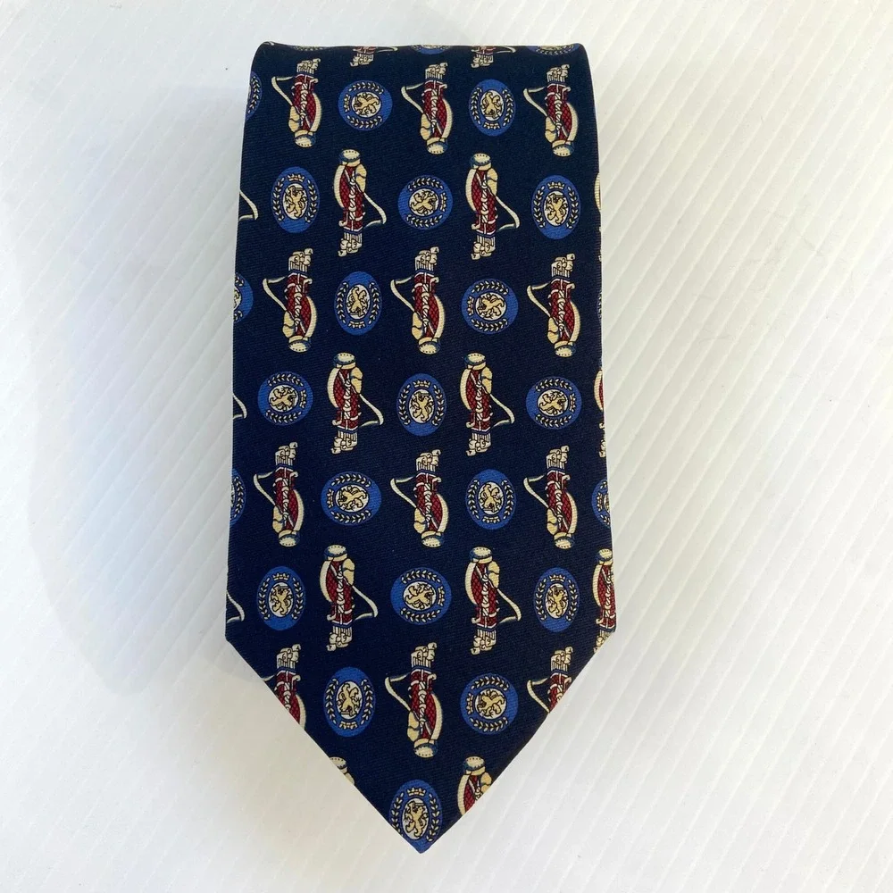 Tommy Hilfiger Navy Blue Green‎ Golf Club Silk Mens Tie